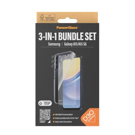 PanzerGlass® 3-in-1 Protection Pack Samsung Galaxy A15 | A15 5G | Ultra-Wide Fit w. EasyAligner